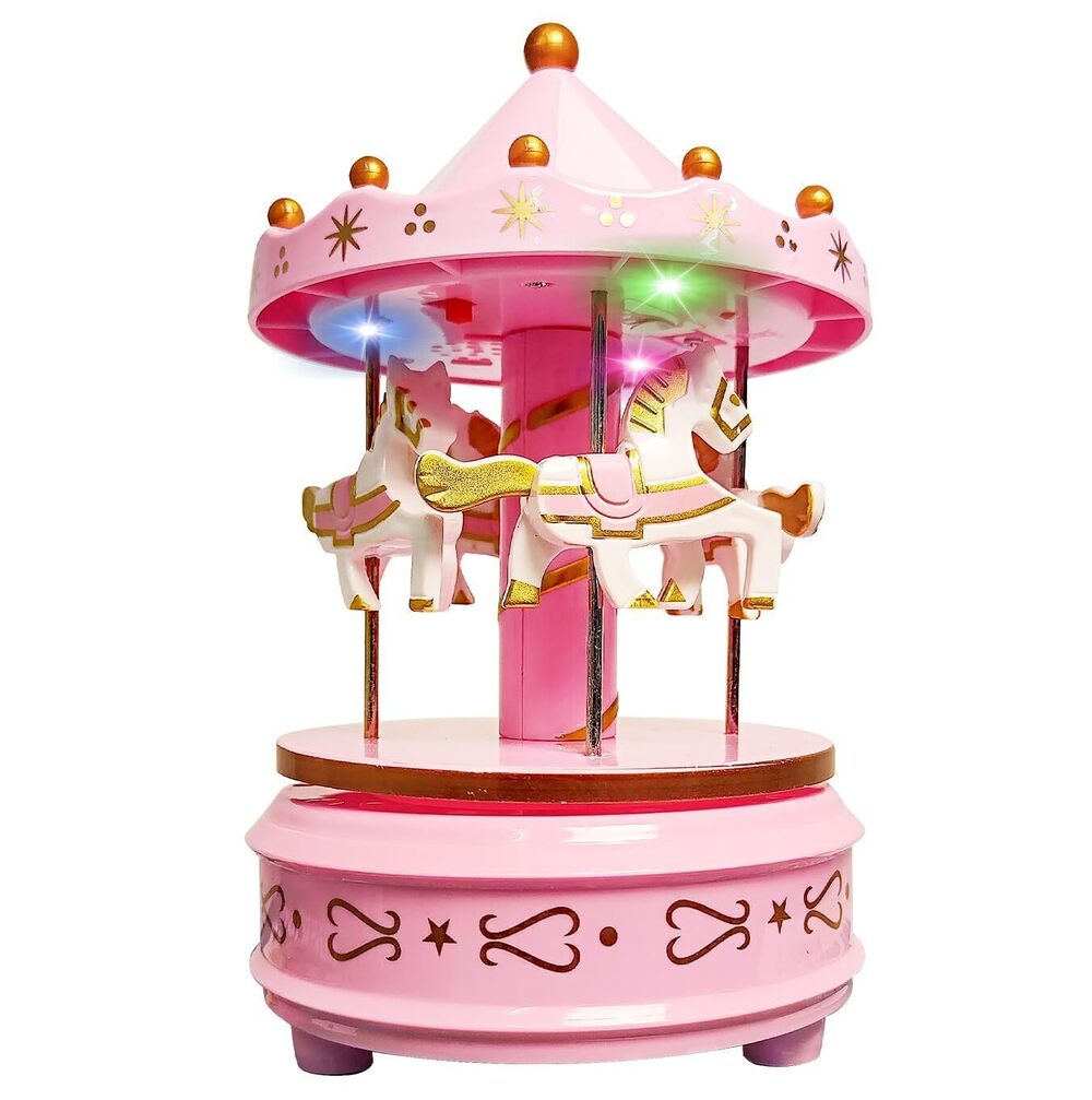 8334 Carousel Music Box – Pink Horse Merry-Go-Round, Für Elise | LED Lights